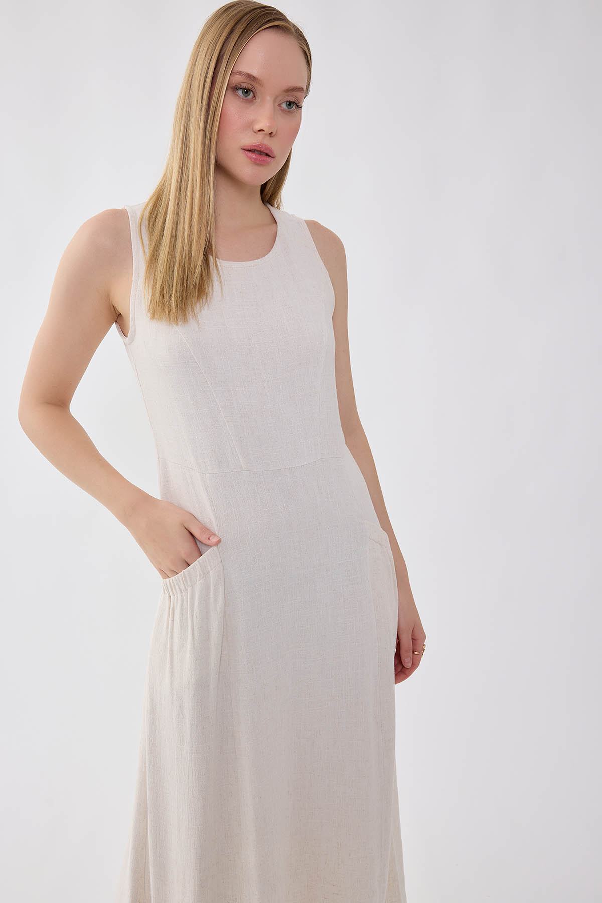 Sıfır Kol Önü Cepli Elbise - Thumbnail