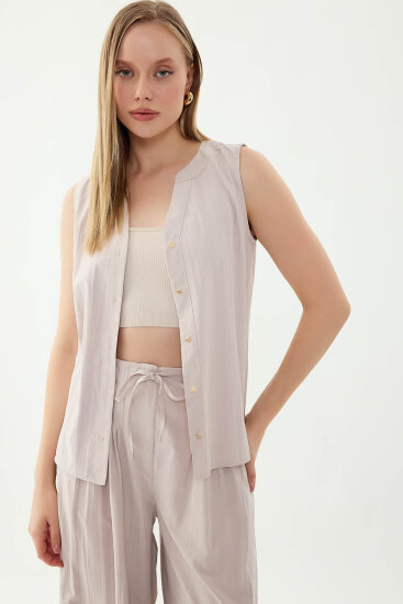 Sıfır Kol Önü Düğmeli Bluz - 2