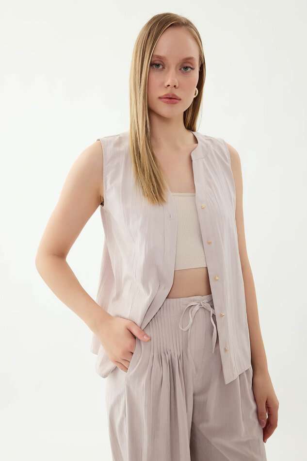 Sıfır Kol Önü Düğmeli Bluz - 3