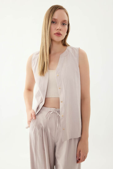 Sıfır Kol Önü Düğmeli Bluz - 5