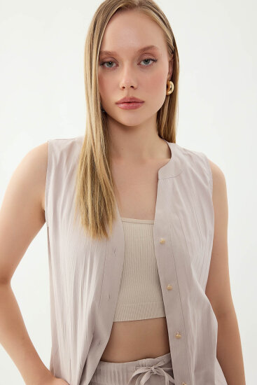 Sıfır Kol Önü Düğmeli Bluz - 6