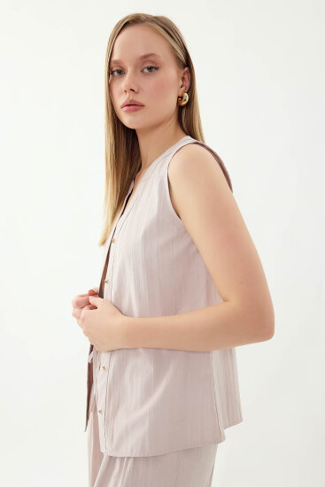 Sıfır Kol Önü Düğmeli Bluz - 7