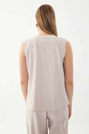 Sıfır Kol Önü Düğmeli Bluz - 4