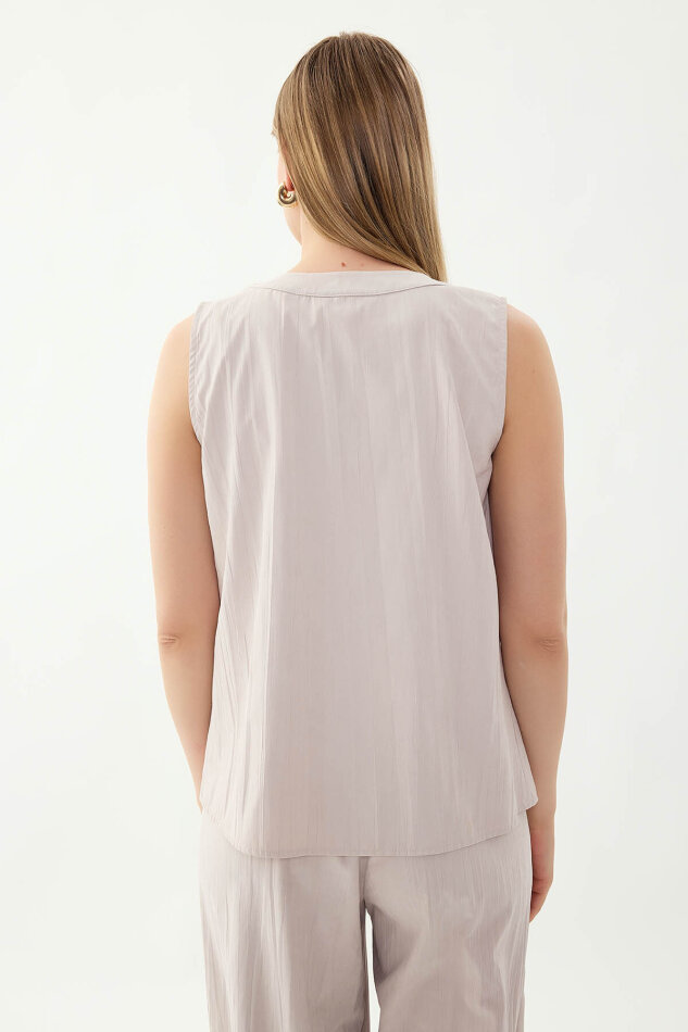 Sıfır Kol Önü Düğmeli Bluz - 4