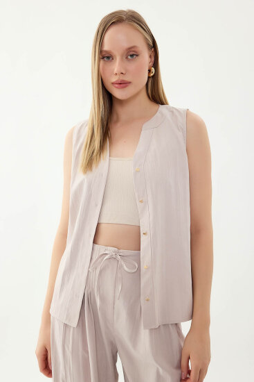 Sıfır Kol Önü Düğmeli Bluz - 1