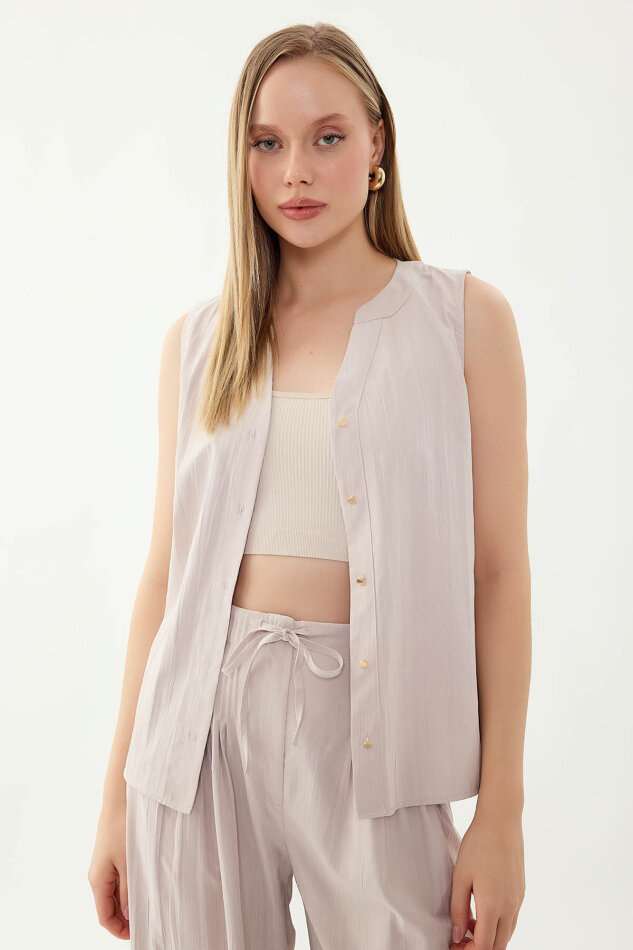 Sıfır Kol Önü Düğmeli Bluz - 1