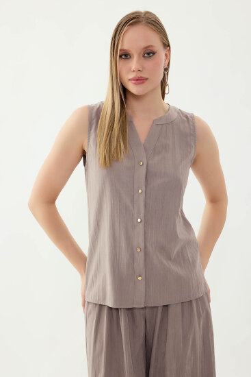 Sıfır Kol Önü Düğmeli Bluz - 8