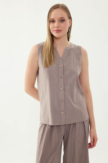 Sıfır Kol Önü Düğmeli Bluz - 10