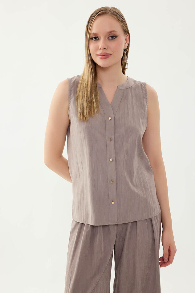 Sıfır Kol Önü Düğmeli Bluz - 10