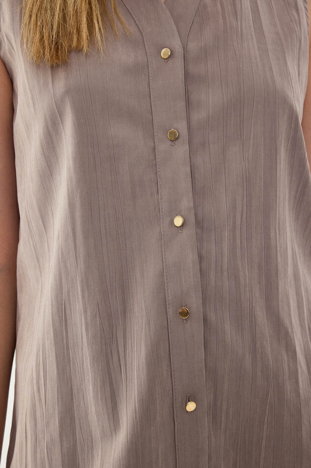 Sıfır Kol Önü Düğmeli Bluz - 11