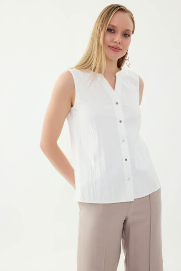 Sıfır Kol Önü Düğmeli Bluz - 14