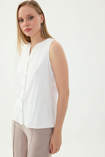 Sıfır Kol Önü Düğmeli Bluz - 15