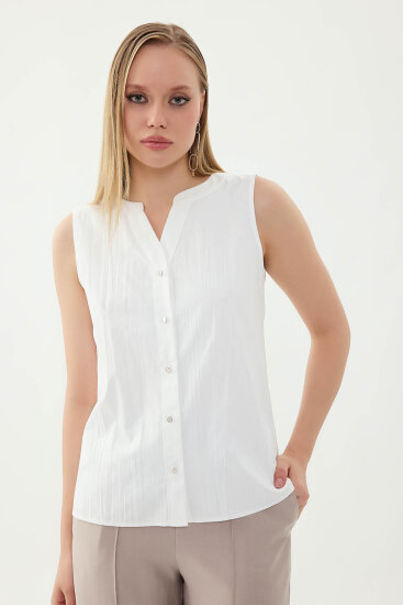 Sıfır Kol Önü Düğmeli Bluz - 16