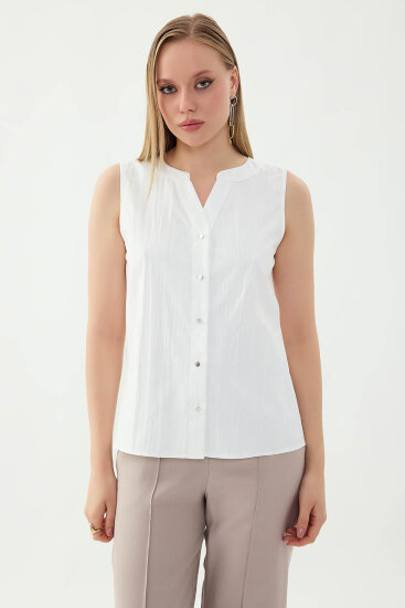 Sıfır Kol Önü Düğmeli Bluz - 13