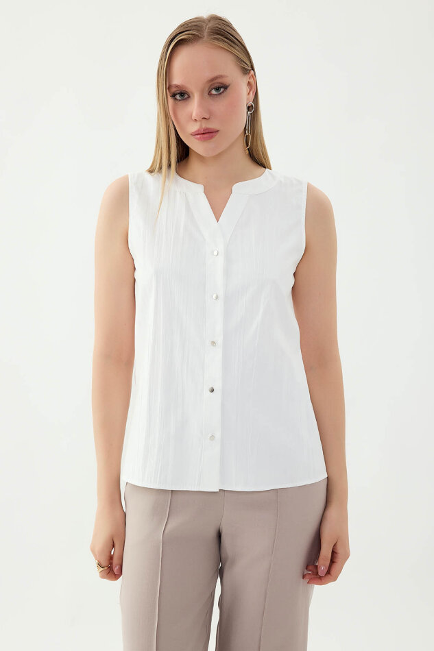 Sıfır Kol Önü Düğmeli Bluz - 13