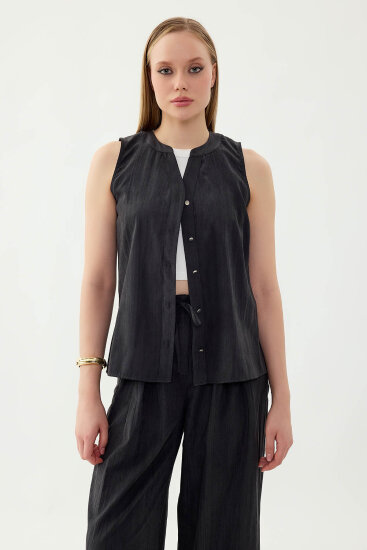 Sıfır Kol Önü Düğmeli Bluz - 19