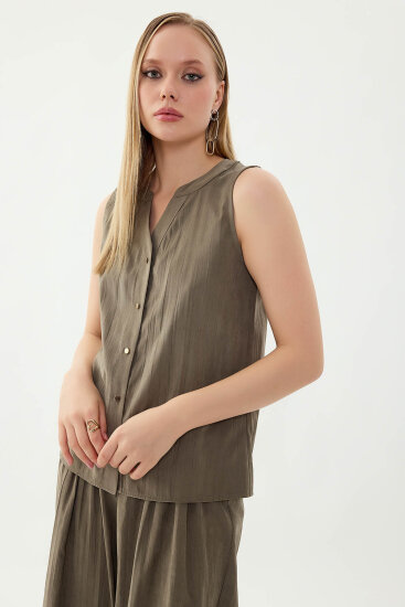 Sıfır Kol Önü Düğmeli Bluz - 27