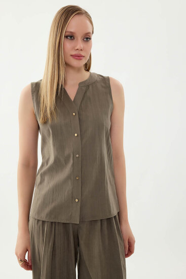 Sıfır Kol Önü Düğmeli Bluz - 28