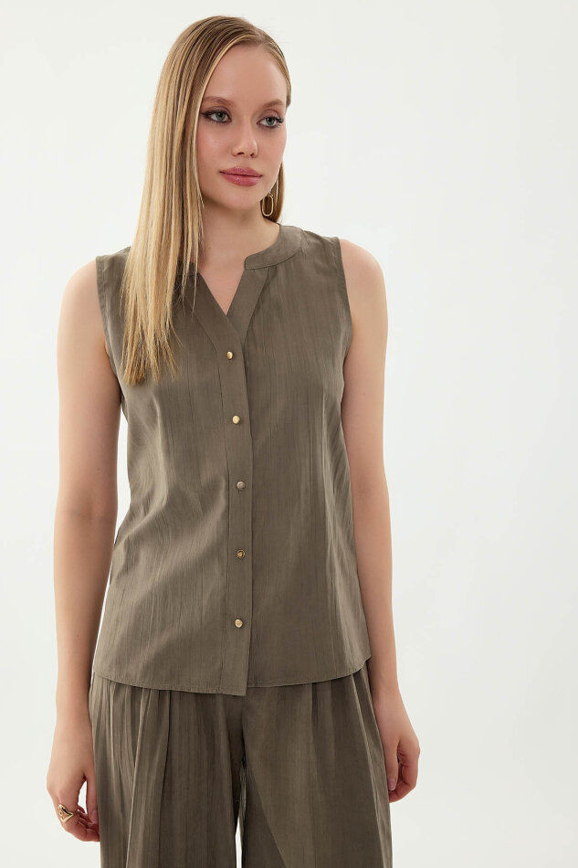 Sıfır Kol Önü Düğmeli Bluz - 28