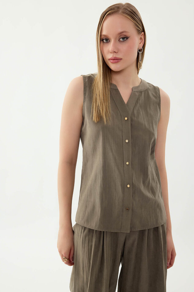 Sıfır Kol Önü Düğmeli Bluz - 29