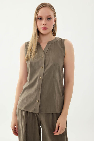 Sıfır Kol Önü Düğmeli Bluz - 26