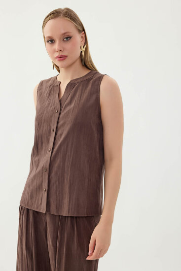 Sıfır Kol Önü Düğmeli Bluz - 33