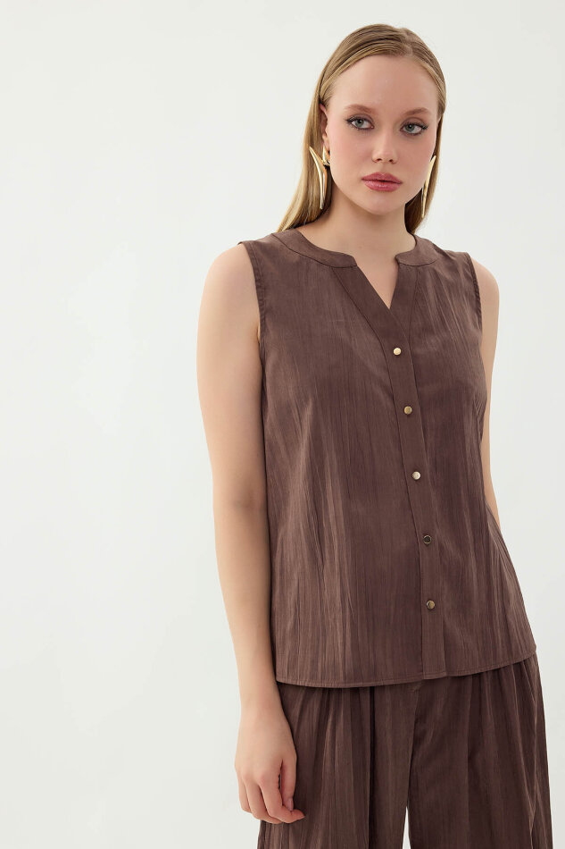 Sıfır Kol Önü Düğmeli Bluz - 34