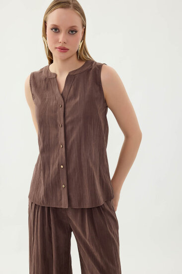 Sıfır Kol Önü Düğmeli Bluz - 35