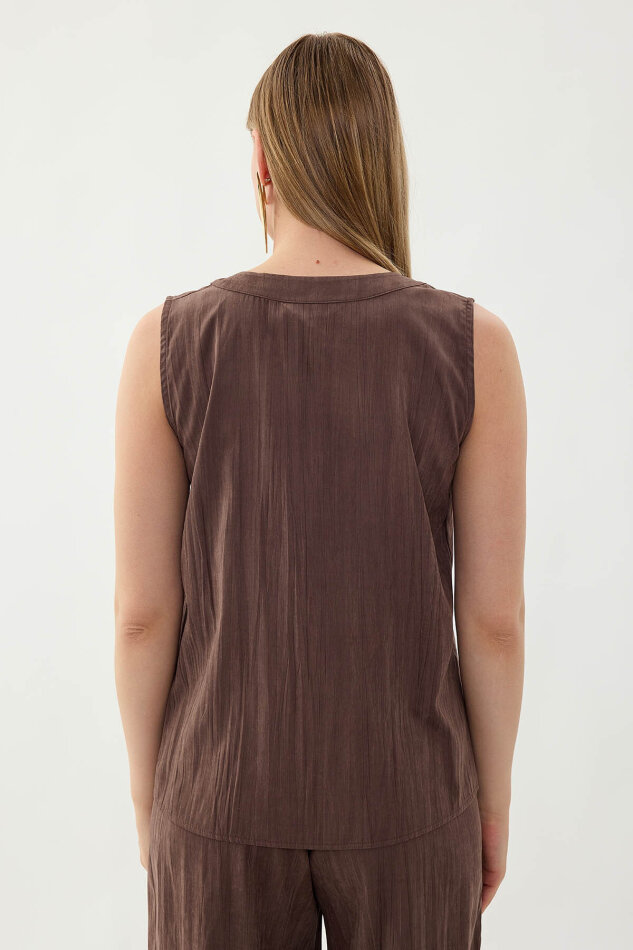 Sıfır Kol Önü Düğmeli Bluz - 36