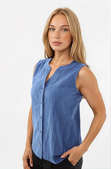 Sıfır Kol Önü Düğmeli Bluz - 44