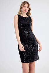 Sıfır Kol Pul Payet Elbise - 6