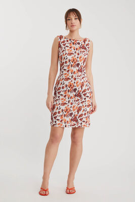 Sıfır Kol Sonbahar Desenli Elbise - 1