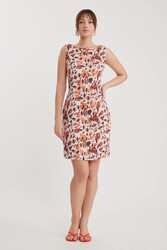 Sıfır Kol Sonbahar Desenli Elbise - 2