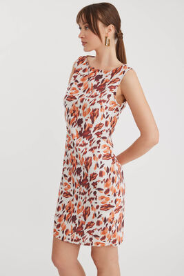 Sıfır Kol Sonbahar Desenli Elbise - 3