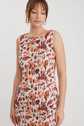 Sıfır Kol Sonbahar Desenli Elbise - 4