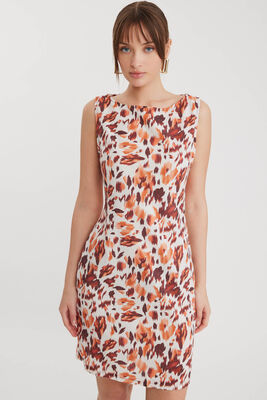 Sıfır Kol Sonbahar Desenli Elbise - 5