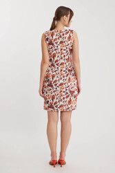 Sıfır Kol Sonbahar Desenli Elbise - 6