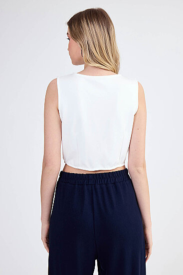 Sıfır Kol V Yaka Crop Modal Bluz - 10