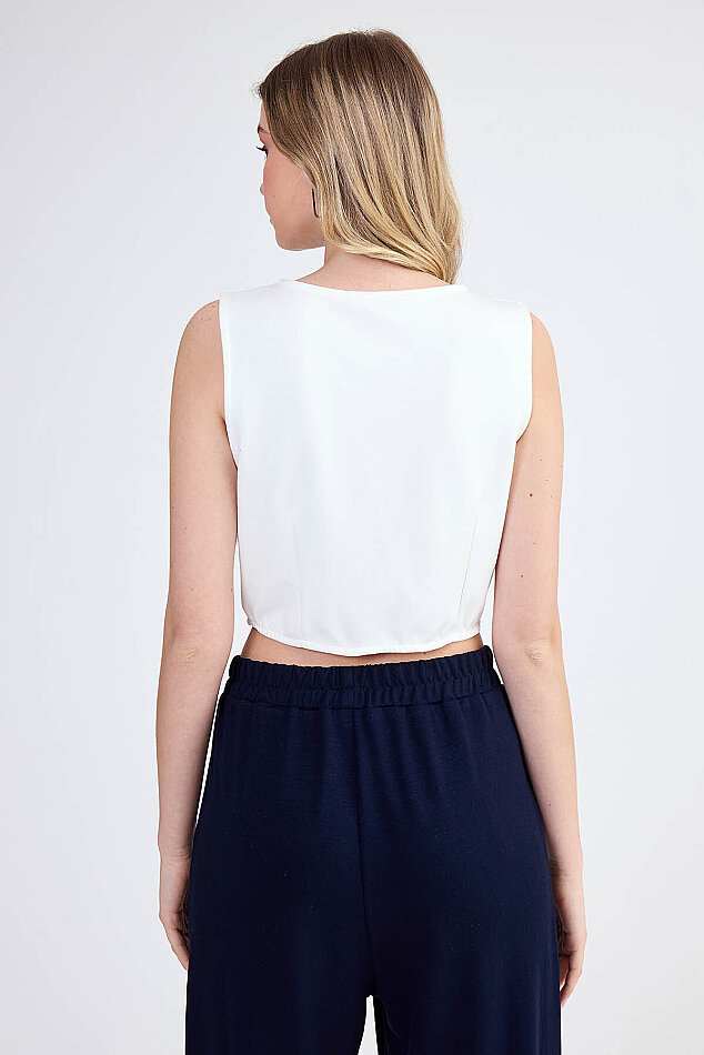 Sıfır Kol V Yaka Crop Modal Bluz - 10