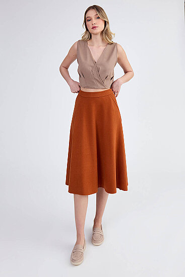 Sıfır Kol V Yaka Crop Modal Bluz - 19