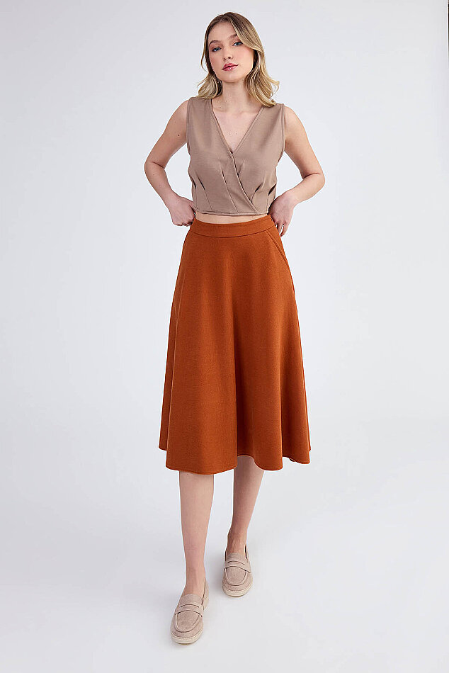 Sıfır Kol V Yaka Crop Modal Bluz - 19