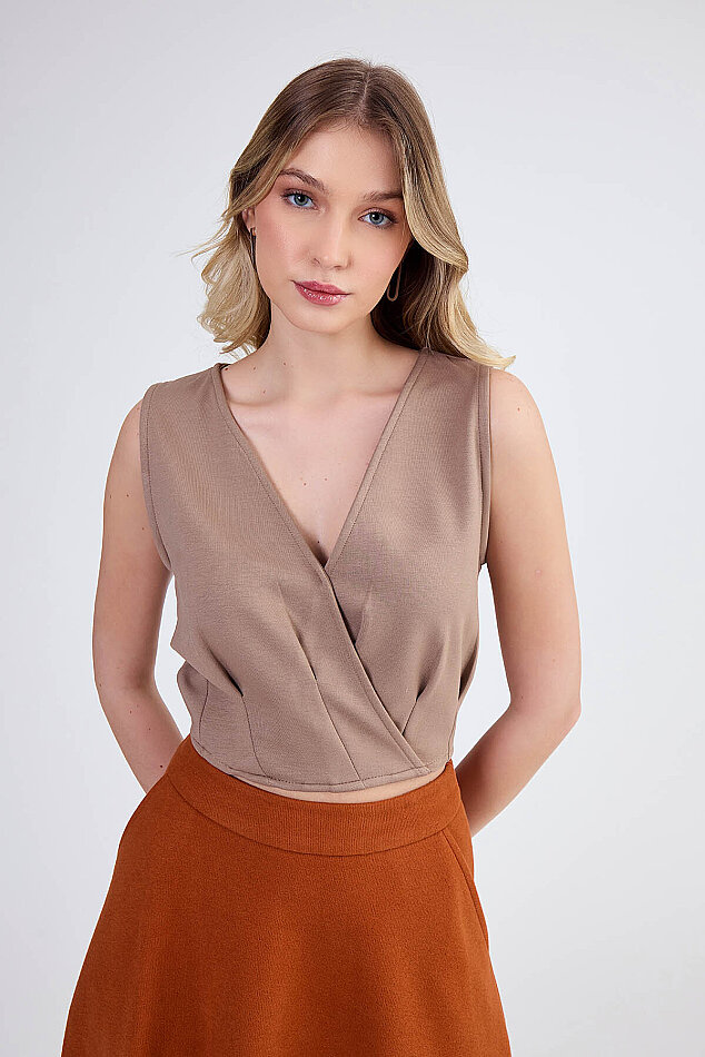 Sıfır Kol V Yaka Crop Modal Bluz - 20
