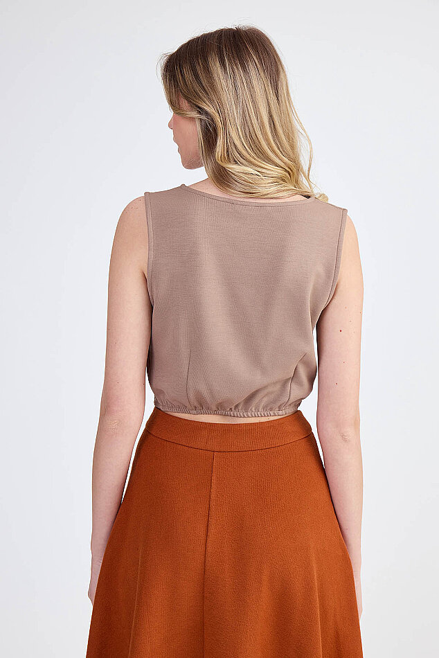 Sıfır Kol V Yaka Crop Modal Bluz - 22