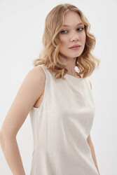 Sıfır Kol Viskon Keten Elbise - 3