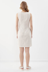 Sıfır Kol Viskon Keten Elbise - 5