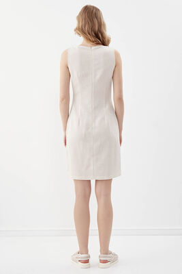 Sıfır Kol Viskon Keten Elbise - 5