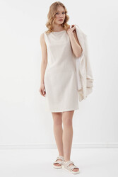 Sıfır Kol Viskon Keten Elbise - 4