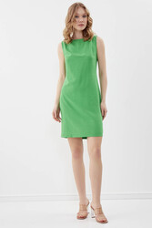 Sıfır Kol Viskon Keten Elbise - 7