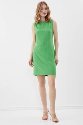 Sıfır Kol Viskon Keten Elbise - 7