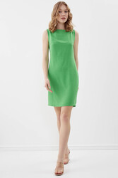 Sıfır Kol Viskon Keten Elbise - 8